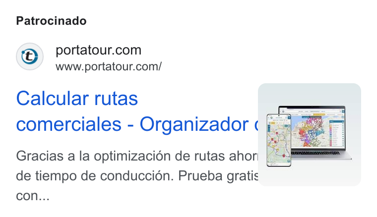 portatour ad on Google Ads: www.portatour.com/ Calcular rutas | comerciales - Organizador ¢ bs ates Gracias a la optimizacion de rutas ahor & de tiempo de conduccion. Prueba gratis con...