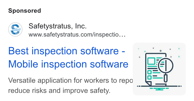 SafetyStratus ad on Google Ads: Best inspection software - Mobile inspection software Versatile application for workers to repo — reduce risks and improve safety. -