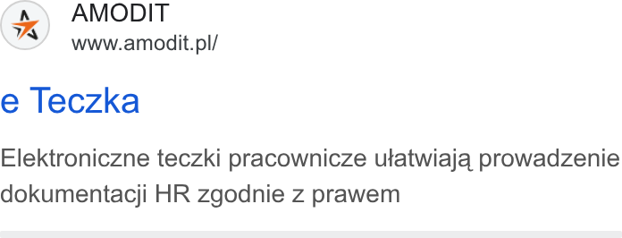 AMODIT ad on Google Ads: e Teczka Elektroniczne teczki pracownicze utatwiaja prowadzenie dokumentacji HR zgodnie z prawem