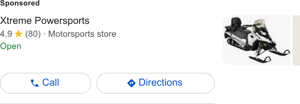 Checkfront ad on Google Ads: Xtreme Powersports 4.9 ¥% (80) - Motorsports store Open