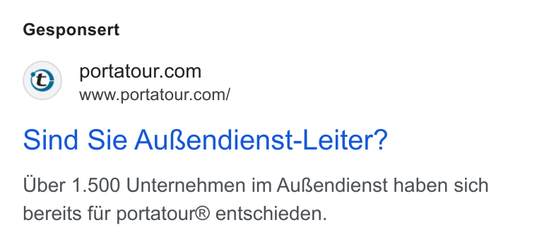 portatour ad on Google Ads: www.portatour.com/ Sind Sie Aufendienst-Leiter? Uber 1.500 Unternehmen im Auendienst haben sich bereits fur portatour® entschieden.