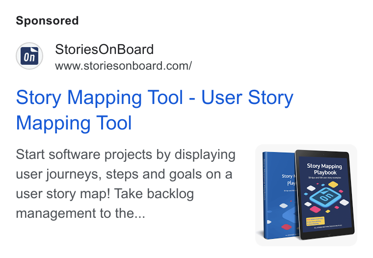 StoriesOnBoard ad on Google Ads: Story Mapping Tool - User Story Mapping Tool Start software projects by displaying user journeys, steps and goals ona user story map! Take backlog management to the...