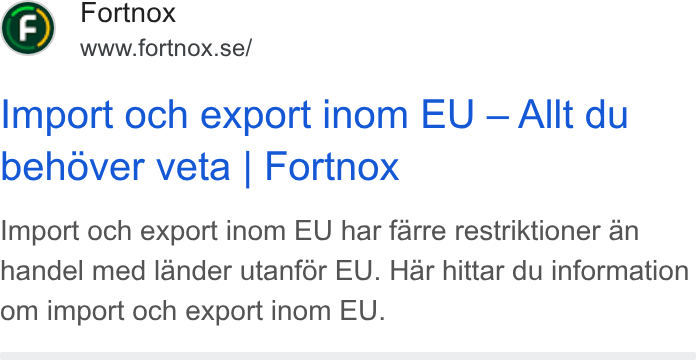 Fortnox ad on Google Ads: Import och export inom EU — Allt du behover veta | Fortnox Import och export inom EU har farre restriktioner an handel med lander utanfér EU. Har hittar du information om import och export inom EU.