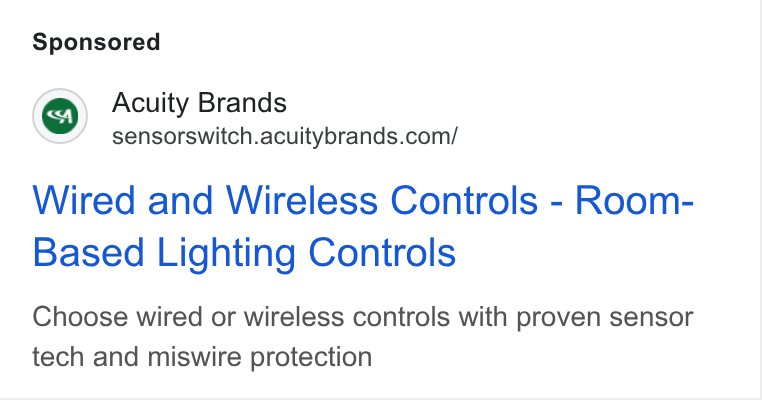 Acuity Brands ad on Google Ads: Wired and Wireless Controls - Room- Based Lighting Controls Choose wired or wireless controls with proven sensor tech and miswire protection
