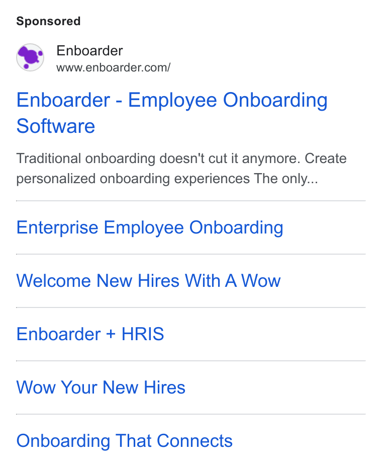 Enboarder ad on Google Ads: Enboarder - Employee Onboarding Software Traditional onboarding doesn't cut it anymore. Create personalized onboarding experiences The only... Enterprise Employee Onboarding Welcome New Hires With A Wow Enboarder + HRIS Wow Your New Hires Onboarding That Connects