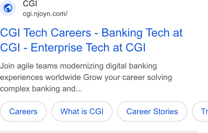 Njoyn ad on Google Ads: CGI Tech Careers - Banking Tech at CGI - Enterprise Tech at CGI Join agile teams modernizing digital banking experiences worldwide Grow your career solving complex banking and...