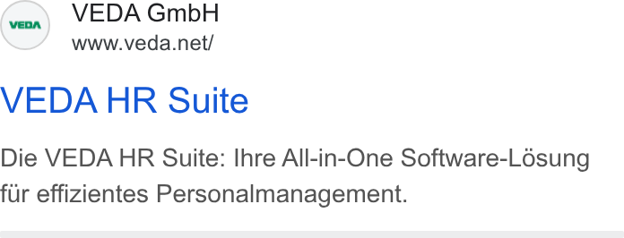 VEDA ad on Google Ads: VEDA HR Suite Die VEDA HR Suite: Ihre All-in-One Software-Losung fur effizientes Personalmanagement.