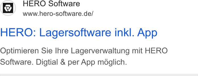 HERO Software ad on Google Ads: HERO: Lagersoftware inkl. App Optimieren Sie Ihre Lagerverwaltung mit HERO Software. Digtial & per App moglich.