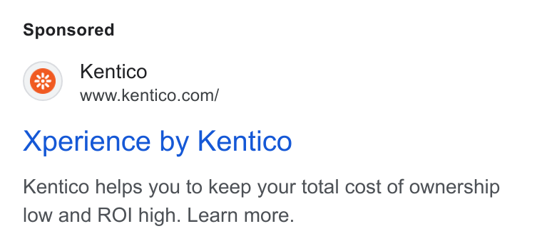 Kentico ad on Google Ads: Xperience by Kentico Kentico helps you to keep your total cost of ownership low and ROI high. Learn more.