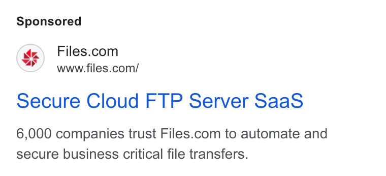 Files.com ad on Google Ads: www.files.com/ Secure Cloud FTP Server Saa S 6,000 companies trust Files.com to automate and secure business critical file transfers.