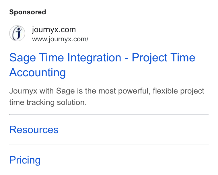 Journyx ad on Google Ads: www.journyx.com/ Sage Time Integration - Project Time Accounting Journyx with Sage is the most powerful, flexible project time tracking solution. Resources Pricing