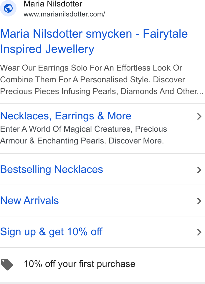 Boka.se ad on Google Ads: Maria Nilsdotter smycken - Fairytale Inspired Jewellery Wear Our Earrings Solo For An Effortless Look Or Combine Them For A Personalised Style. Discover Precious Pieces Infusing Pearls, Diamonds And Other... Necklaces, Earrings & More > Enter A World Of Magical Creatures, Precious Armour & Enchanting Pearls. Discover More. Bestselling Necklaces > New Arrivals > Sign up & get 10% off > > 10% off your first purchase