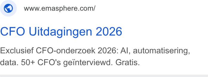 EMAsphere ad on Google Ads: CFO Uitdagingen 2026 Exclusief CFO-onderzoek 2026: Al, automatisering, data. 50+ CFO's geinterviewd. Gratis.