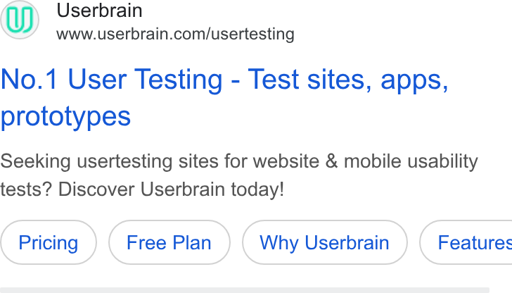Userbrain ad on Google Ads: No.1 User Testing - Test sites, apps, prototypes Seeking usertesting sites for website & mobile usability tests? Discover Userbrain today! Why Userbrain } ( Features