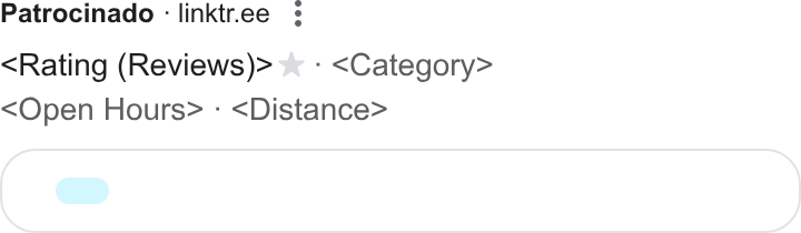Linktree ad on Google Ads: Rating (Reviews)> * - <Category> Open Hours> : <Distance> CO 0