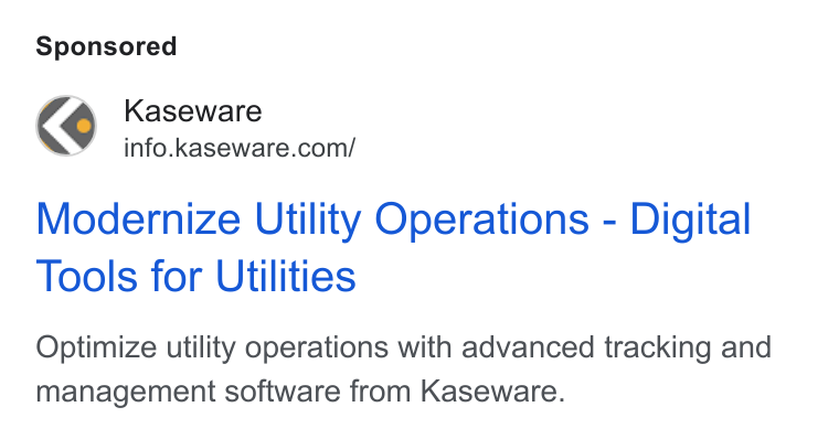Kaseware ad on Google Ads: Modernize Utility Operations - Digital Tools for Utilities Optimize utility operations with advanced tracking and management software from Kaseware.