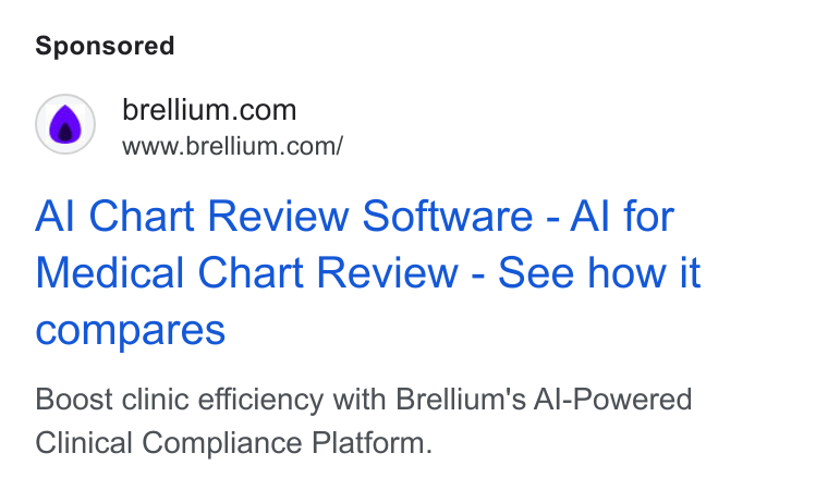 Brellium ad on Google Ads: www.brellium.com/ Al Chart Review Software - Al for Medical Chart Review - See how it compares Boost clinic efficiency with Brellium's Al-Powered Clinical Compliance Platform.