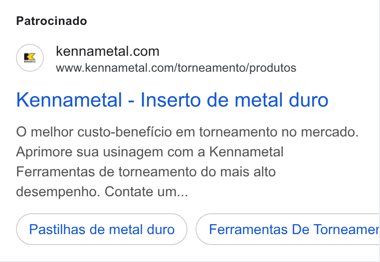 Kennametal ad on Google Ads: www.kennametal.com/torneamento/produtos Kennametal - Inserto de metal duro O melhor custo-beneficio em torneamento no mercado. Aprimore sua usinagem com a Kennametal Ferramentas de torneamento do mais alto desempenho. Contate um... Pastilhas de metal duro Ferramentas De Torneamer