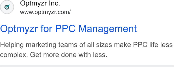 Optmyzr ad on Google Ads: Optmyzr for PPC Management Helping marketing teams of all sizes make PPC life less complex. Get more done with less.