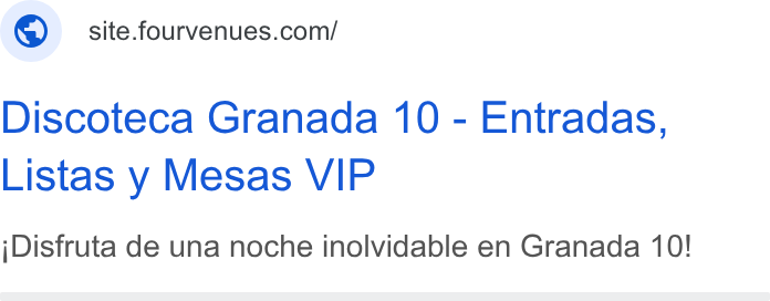 Fourvenues ad on Google Ads: Discoteca Granada 10 - Entradas, Listas y Mesas VIP j Disfruta de una noche inolvidable en Granada 10!