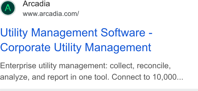 Arcadia ad on Google Ads: Utility Management Software - Corporate Utility Management Enterprise utility management: collect, reconcile, analyze, and report in one tool. Connect to 10,000...