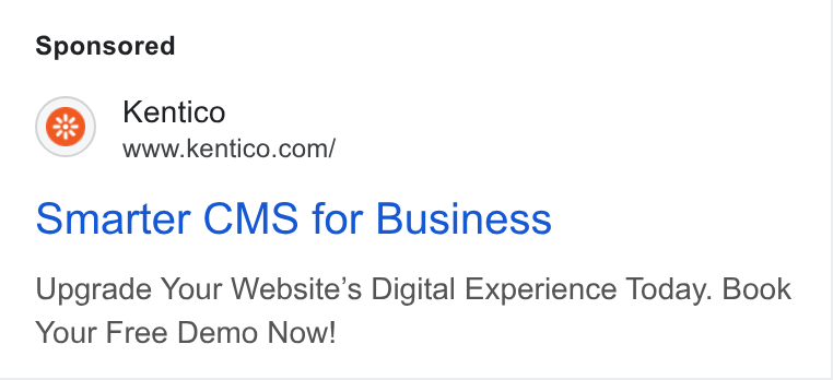 Kentico ad on Google Ads: Smarter CMS for Business Upgrade Your Website’s Digital Experience Today. Book Your Free Demo Now!