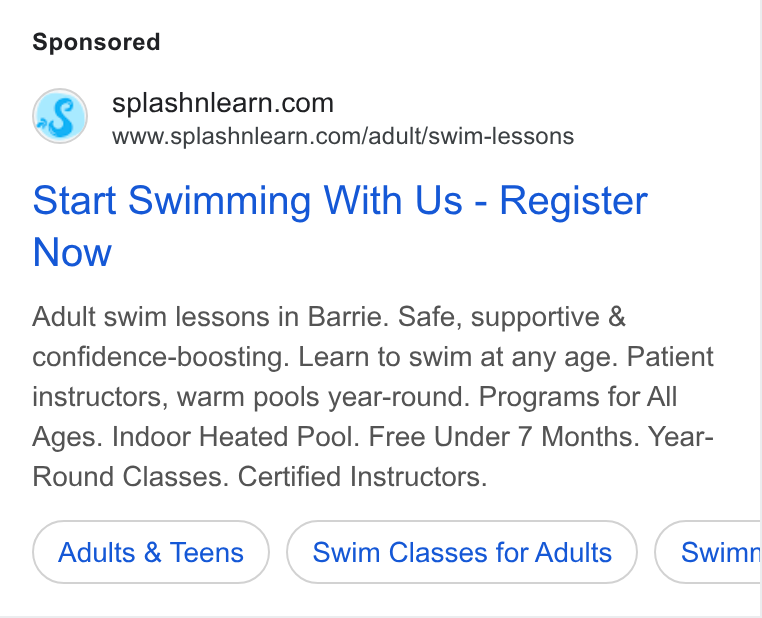 iClassPro ad on Google Ads: www.splashnlearn.com/adult/swim-lessons Start Swimming With Us - Register Now Adult swim lessons in Barrie. Safe, supportive & confidence-boosting. Learn to swim at any age. Patient instructors, warm pools year-round. Programs for All Ages. Indoor Heated Pool. Free Under 7 Months. Year- Round Classes. Certified Instructors. Adults & Teens Swim Classes for Adults Ce