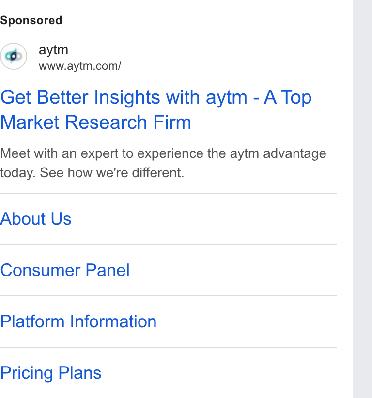 aytm ad on Google Ads: Get Better Insights with aytm - A Top Market Research Firm Meet with an expert to experience the aytm advantage today. See how we're different. About Us Consumer Panel Platform Information Pricing Plans