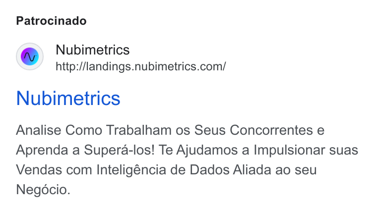 Nubimetrics ad on Google Ads: Patrocinado Nubimetrics Analise Como Trabalham os Seus Concorrentes e Aprenda a Supera-los! Te Ajudamos a Impulsionar suas Vendas com Inteligéncia de Dados Aliada ao seu Negocio.