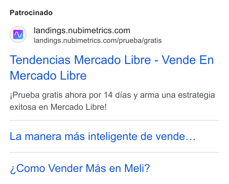 Nubimetrics ad on Google Ads: landings.nubimetrics.com/prueba/gratis Tendencias Mercado Libre - Vende En Mercado Libre j Prueba gratis ahora por 14 dias y arma una estrategia exitosa en Mercado Libre! La manera mas inteligente de vende... Como Vender Mas en Meli?