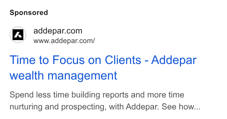 Addepar ad on Google Ads: www.addepar.com/ Time to Focus on Clients - Addepar wealth management Spend less time building reports and more time nurturing and prospecting, with Addepar. See how...