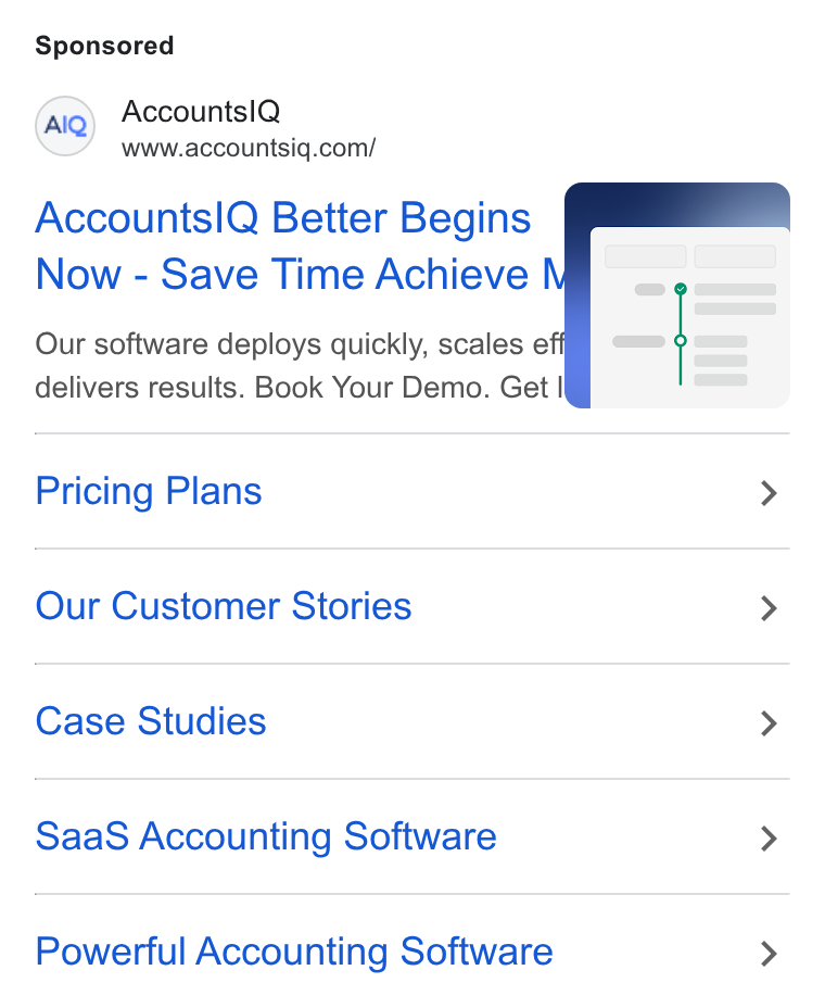 AccountsIQ ad on Google Ads: Accounts! Q Better Begins Now - Save Time Achieve Our software deploys quickly, scales e delivers results. Book Your Demo. Get | Pricing Plans > Our Customer Stories > Case Studies > Saa S Accounting Software > Powerful Accounting Software >