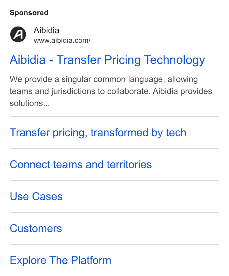 Aibidia ad on Google Ads: Aibidia - Transfer Pricing Technology We provide a singular common language, allowing teams and jurisdictions to collaborate. Aibidia provides solutions... Transfer pricing, transformed by tech Connect teams and territories Use Cases Customers Explore The Platform