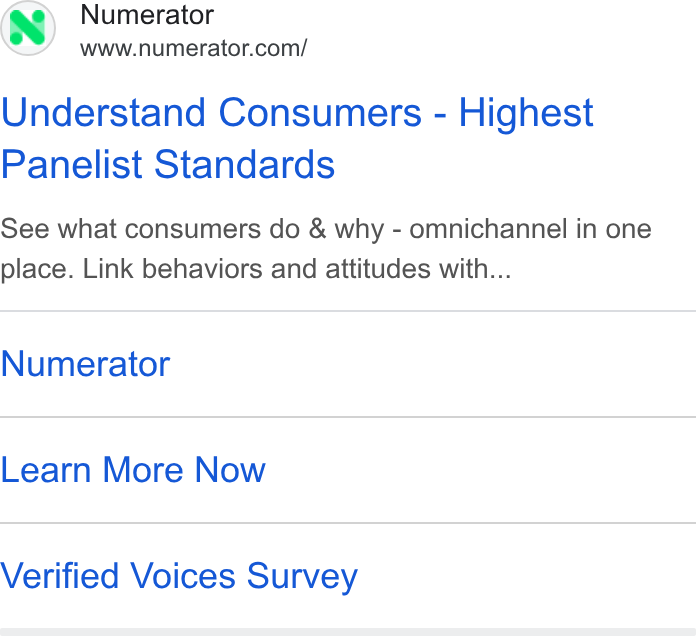 Numerator ad on Google Ads: Understand Consumers - Highest Panelist Standards See what consumers do & why - omnichannel in one place. Link behaviors and attitudes with... Numerator Learn More Now Verified Voices Survey