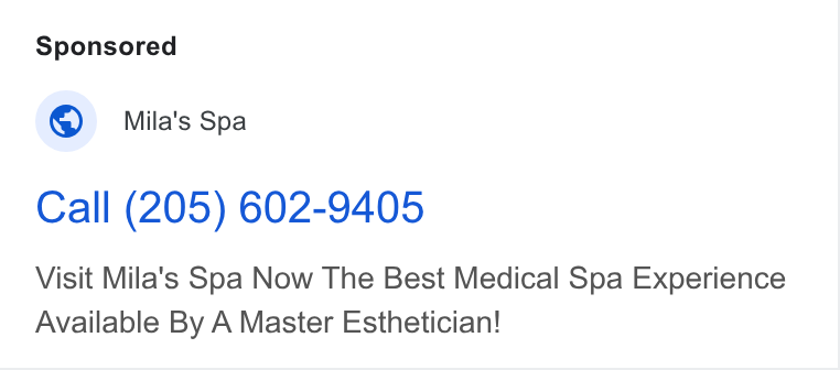 Mila's Spa ad creative