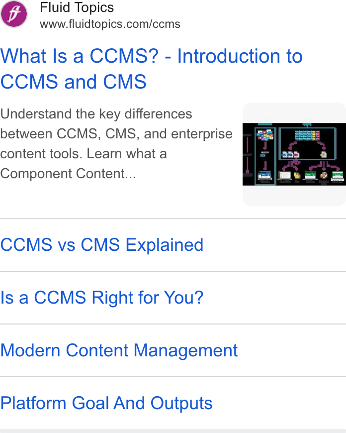 Fluid Topics ad on Google Ads: What Is a CCMS? - Introduction to CCMS and CMS Understand the key differences between CCMS, CMS, and enterprise content tools. Learn what a Component Content... CCMS vs CMS Explained Is a CCMS Right for You? Modern Content Management Platform Goal And Outputs