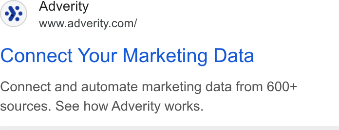Adverity ad on Google Ads: Connect Your Marketing Data Connect and automate marketing data from 600+ sources. See how Adverity works.