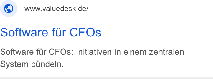 Valuedesk ad on Google Ads: Software fur CFOs Software fur CFOs: Initiativen in einem zentralen System bundeln.