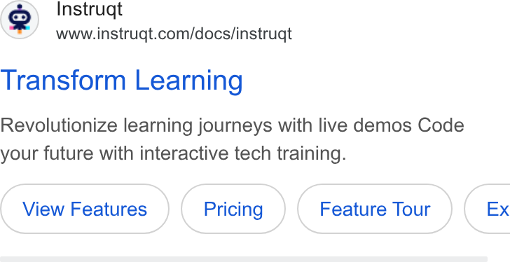 Instruqt ad on Google Ads: Transform Learning Revolutionize learning journeys with live demos Code your future with interactive tech training. Corner) (Pe ) (Fo)