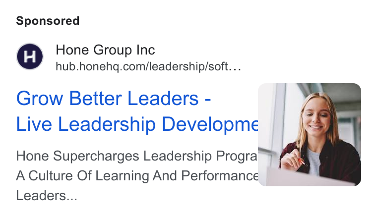 Hone ad on Google Ads: Grow Better Leaders - ( Live Leadership Developme |} Hone Supercharges Leadership Progra A Culture Of Learning And Performance Leaders...