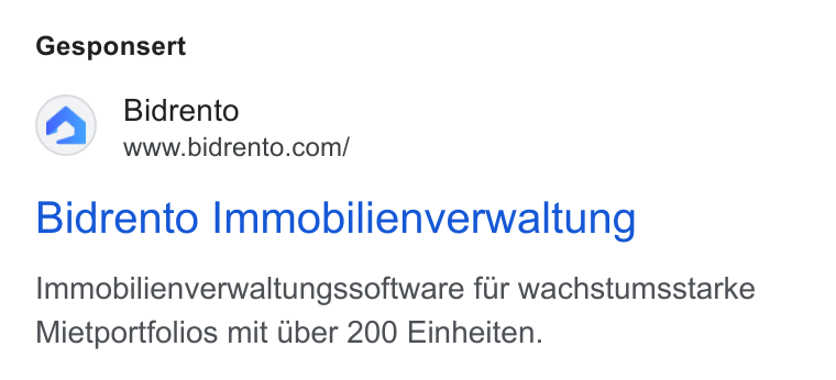 Bidrento ad on Google Ads: Gesponsert Bidrento Immobilienverwaltung Immobilienverwaltungssoftware fur wachstumsstarke Mietportfolios mit Uber 200 Einheiten.