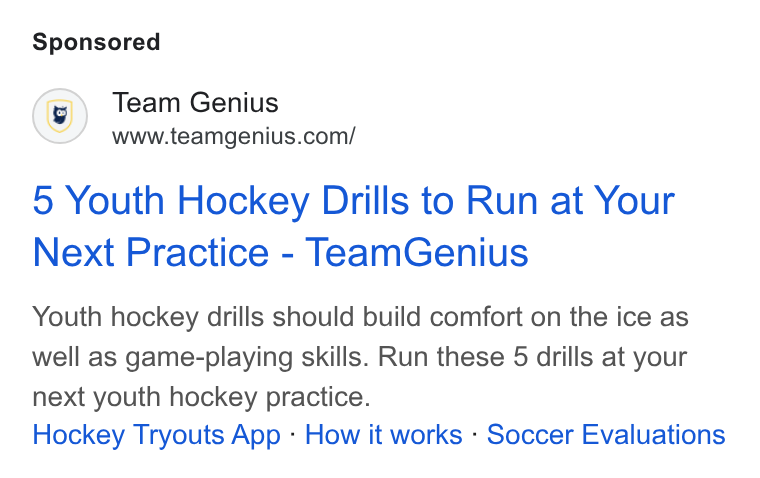 TeamGenius ad on Google Ads: 5 Youth Hockey Drills to Run at Your Next Practice - Team Genius Youth hockey drills should build comfort on the ice as well as game-playing skills. Run these 5 drills at your next youth hockey practice. Hockey Tryouts App - How it works - Soccer Evaluations