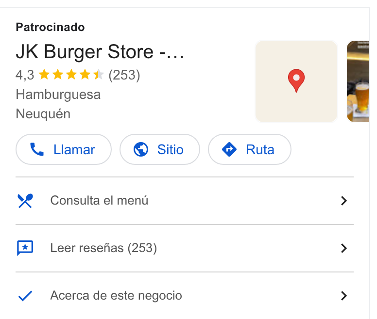 Fudo ad on Google Ads: Patrocinado JK Burger Store -... a Hamburguesa Neuquén Y€ Consulta el menu > Leer resefias (253) > Acerca de este negocio >
