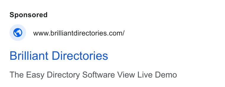 Brilliant Directories ad on Google Ads: Brilliant Directories The Easy Directory Software View Live Demo