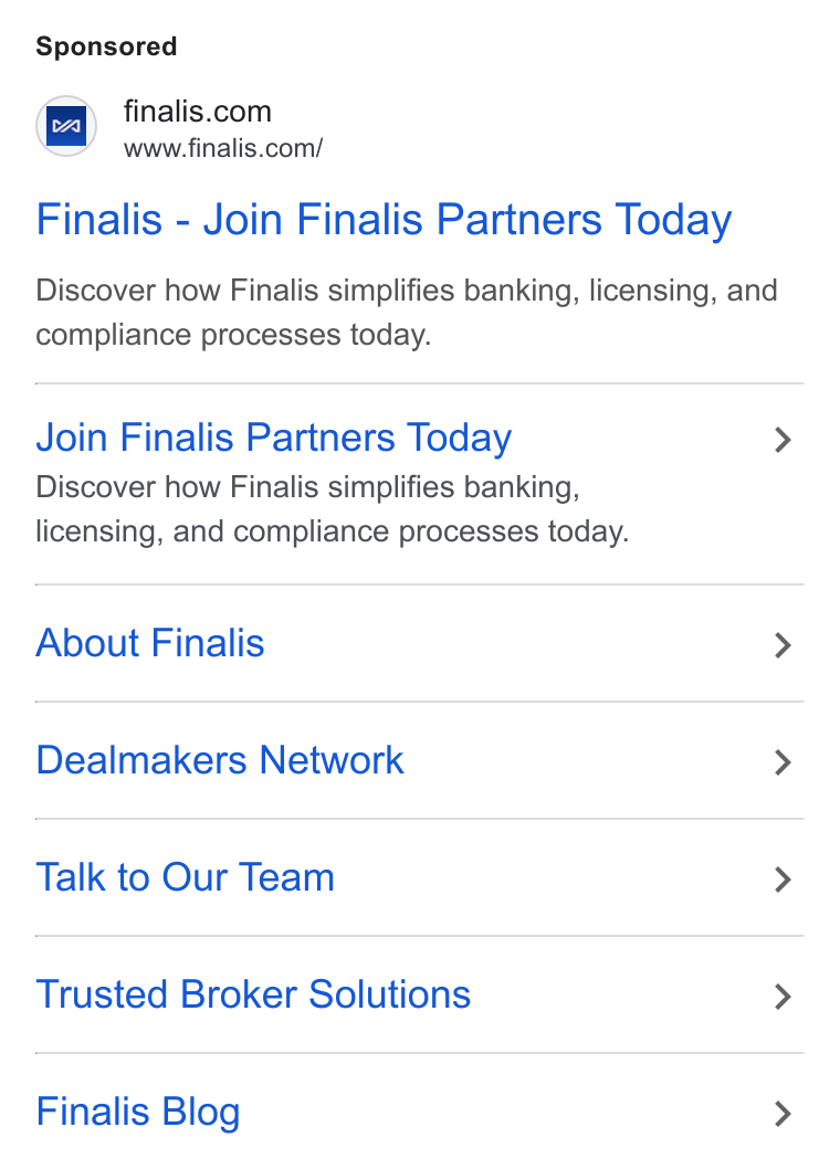 Finalis ad on Google Ads: www.finalis.com/ ta Finalis - Join Finalis Partners Today Discover how Finalis simplifies banking, licensing, and compliance processes today. Join Finalis Partners Today > Discover how Finalis simplifies banking, licensing, and compliance processes today. About Finalis > Dealmakers Network > Talk to Our Team > Trusted Broker Solutions > Finalis Blog >
