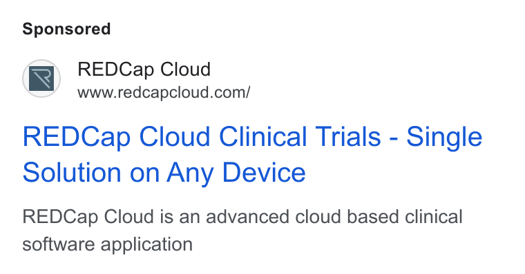 REDCap Cloud ad on Google Ads: REDCap Cloud Clinical Trials - Single solution on Any Device REDCap Cloud is an advanced cloud based clinical software application
