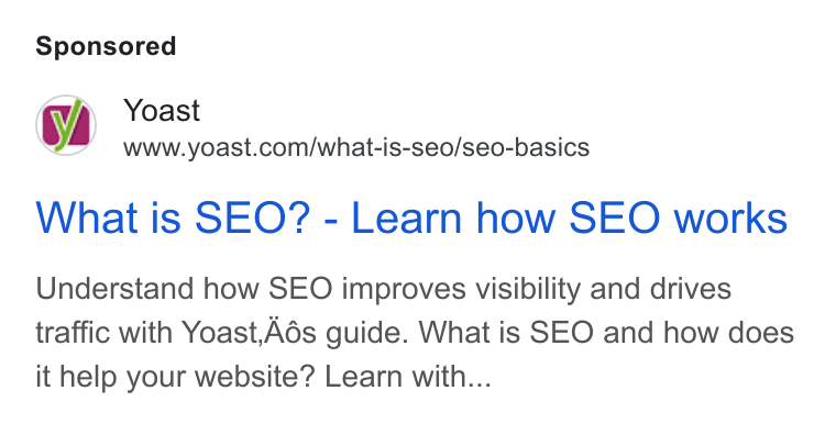 Yoast ad on Google Ads: What is SEO? - Learn how SEO works Understand how SEO improves visibility and drives traffic with Yoast, Aés guide. What is SEO and how does it help your website? Learn with...
