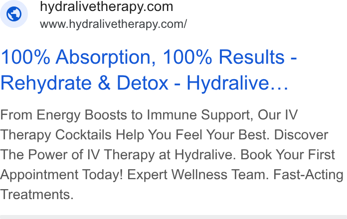 Hydralive Therapy Homewood ad creative