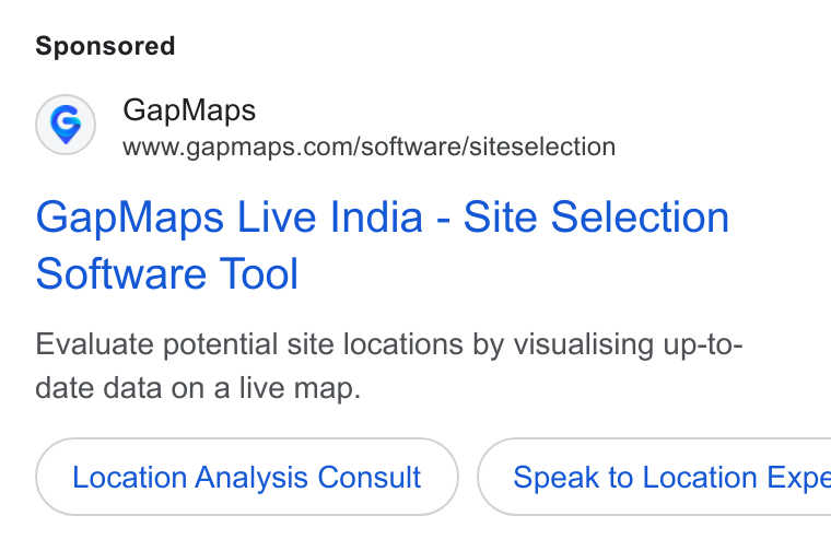 GapMaps ad on Google Ads: Gap Maps Live India - Site Selection Software Tool Evaluate potential site locations by visualising up-to- date data on a live map. Location Analysis Consult } ({ Speak to Location Expe