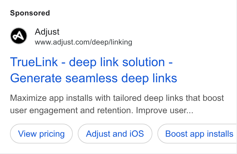 Adjust ad on Google Ads: True Link - deep link solution - Generate seamless deep links Maximize app installs with tailored deep links that boost user engagement and retention. Improve user... Adjust and i OS Boost app installs